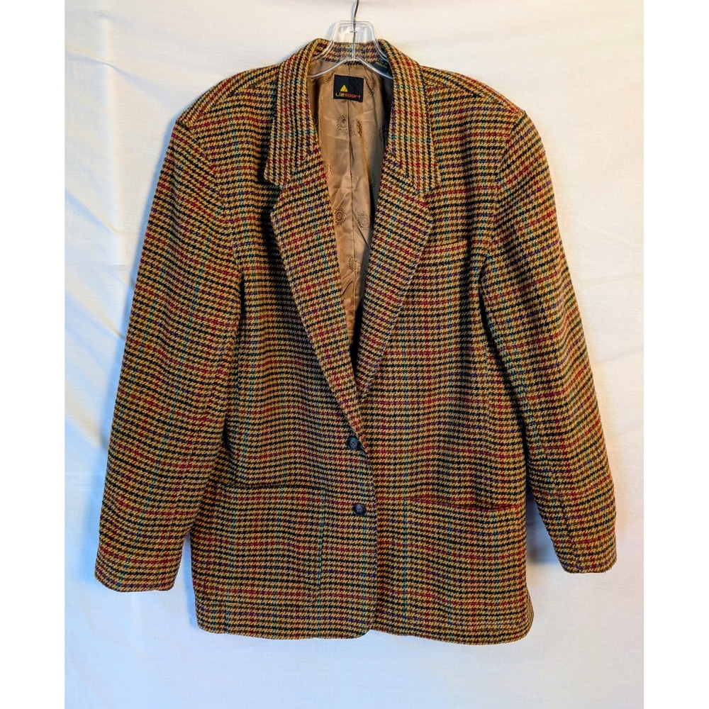 Vintage 80s Liz Sport Plaid Wool Blend Blazer Size 12 Preppy Equestrian Academia